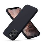 CALOOP Slim-Fit for iPhone 12 Pro Max Case,Skin Soft Liquid Silicone,Sturdy Shockproof Hard Frame Cover with Anti-Scratch Microfiber Lining,Robust Full Protection for Screen and Camera (Black)