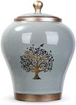 Youdear Memorials Medium Urn for Human Ashes - Handicrafted Cremation Urn - Beautiful Keepsake Urns - Funeral Urn Made of Ceramic - Hold 60 Cubic inches Human or Pet Ashes (Cyan)