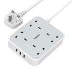 Extension Lead with 3 USB Slots, TESSAN 13A 4 Way Multi Plug Extension Cable with 2M Cord, Wall Mounted Power Strip Socket for Home, Office