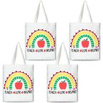 4 Pack Teacher Canvas Tote Bags Teacher Appreciation Gifts Supplies for Women Daycare Teachers (Teach Love Inspire)