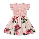 imKutie Toddle Girls Dress, Baby Girl Ruffle Sleeve Floral Dresses Holiday Photography Casual Dress for Age 1-8 Years Pink