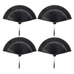 BABEYOND Black Hand Fan Foldable - 4 Pack Black Bamboo Folding Fan Handheld Fan Chinese Fan for Dance Festival Party Decoration