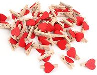 Hobby Tek Mini Wooden Photo Paper Clips with Cute Heart Design and Jute Rope (Pack of 30)