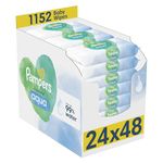 Pampers Harmonie Aqua Baby Wipes 24 Packs of 46 Wipes = 1152 Baby Wet Wipes, Help Restore Natural Skin pH,Delicate Lotion with 99% Water