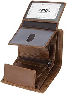 HAWEE Trifold Billfold RFID Blocking Cowhide Leather Wallet for Men 10 Card Slots 2 ID Windows with Coin Pocket, Brown