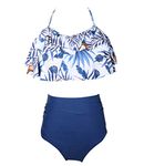 Girls Kids Swimsuit Two Pieces Bikini Set Ruffle Falbala Swimwear Bathing Suits Women Mommy and Me Family Matching - Blue - 5-6X