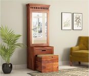 APANA TIMBER Solid Wood Wooden Dressing Table For Bedroom With 1 Drawer Mirror And Huge Storage Space With Stool | Long Dresser Table With Mirror, Brown