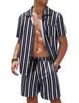 COOFANDY Men's Striped Shirts Silky Hawaiian Outfit Casual Short Sleeve Button Down Shirts Black Stripe M