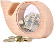 BRYNNBERG Clear Piggy Bank - Wooden Whale Transparent Coin Wood Bank - Kids Smart Wooden Piggy Bank - Durable Children's Decorative Bamboo Coin Storage