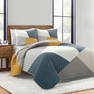 Lush Decor Modern Color Block Quilt Multi 3 Piece Set King/California King - Soft Lightweight Quilted Minimalist Mid Century Bedding Set for All Season