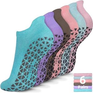 ZANZER (6 pairs) Non Slip Yoga Socks with Grips for Pilates, Ballet, Barre, Barefoot, Hospital Anti Skid Socks for Women (Standard, Color A)