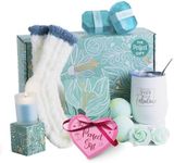 Sodilly Happy Birthday Gift Box for Women - Self Care Spa Gift Baskets for Women with Tumbler, Candles, Bath Bombs, Soaps, Socks & Birthday Card - Spa Gifts for Women Birthday, Christmas Gifts - Blue