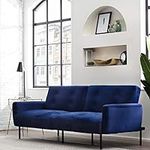 Edenbrook Gilman Futon - Futon Sofa Bed - Futon Couch - Small Futon - Living Room Furniture - Armed Sofa Bed Couch - Sleeper Sofa - Navy Blue Velvet Futon