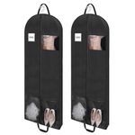 Belinlen 2pack 65" Long Garment Bags for Dress Travel Garment Bag with 4" Gusseted Wedding Dress Cover with 2 Mesh Pockets and 2 Carry Handles (Black)