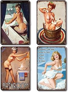 BieFuDan 4Pcs Vintage Get Naked Sign, Vintage Wall Decor Retro Art Tin Sign, Bathroom Sexy Pinup Girl Posters Pattern Funny Decorations for Cafe Bar Pub Beer Home Metal Posters 11.8x7.9in