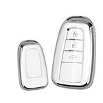 HIBEYO Smart Car Key Case Fits Toyota Key Case Silicone Cover Protective Case for Toyota Corolla RAV4 Corolla Camry CH-R Yaris Prius Key Box 3 Buttons Silver White