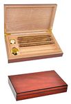 DUCIHBA Cigar Travel Humidors Case, Spanish Cedar Wood Tray Hold 5 Cigars, Rugged, Crushproof Storage Cigar Box with Analog Hygrometer and Humidifier, Gift for Man, Sapele Cherry