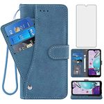 Compatible with LG Aristo 5/K31/Fortune 3/Phoenix 5/K8x/Tribute Monarch/Risio 4 Wallet Case Tempered Glass Screen Protector Cell Phone Cases for LGK31 Rebel K 31 31K Aristo5 Plus 5+ Risio4 2020 Blue