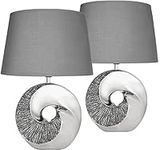 BRUBAKER Set of 2 table or bedside lamps, silver stone ring, modern table lamps with ceramic base, 42.5 cm height, chrome grey