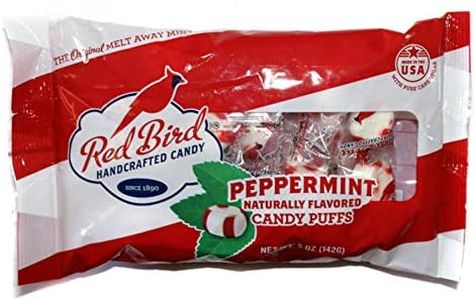 Red Bird (1) Bag Peppermint Candy Puffs - The Original Melt Away Mint - Naturally Flavored Handcrafted Candy Made with Pure Cane Sugar - Fat Free, Gluten Free - Net Wt. 5 oz