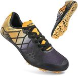 THESTRON Professional Spikes Track & Field Shoes for Men Women Kids Breathable Racing Jumping Sprint Running Sneakers (2.5,Black Gold)