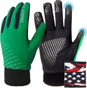 FINGER TEN Kids Winter Gloves Waterproof with Free Neck Warmer Boys Girls Touchscreen for Cold Weather Outdoor Sports (Green, Large)
