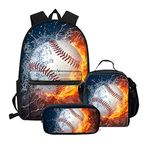 Boys Kids Girls School Backpack Set Baseball Book Bags with Lunch Bag and Pencil Bags