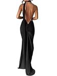 RANPHEE Womens Summer Black Sexy Backless Bodycon Sleeveless Ruched Maxi Elegant Formal Cocktail Party Prom Wedding Guest Long Dresses L