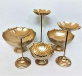 S M HANDICRAFTS Taj Urli Floating Flower Set | Taj Urli with Stand Urli with Bowl | Uruli | Pooja Diya| Wedding |Diwali | Christmas |Festival Decor & Home Decoration (Set of 9 pcs)