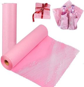 Honeycomb Packing Paper, 38CM x 10M Eco Friendly Packing Paper for Moving, Recyclable Moving Supplies Bubble Cushion Paper Wrapping Protective Roll - Pink…