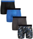 Reebok Men's Boxer Briefs - 4 Pack Soft Performance Boxers for Men with Fly Pouch - Quick Dry Active Mens Underwear Pack S-XL, Black/Blue/Charcoal/Printed Black, M