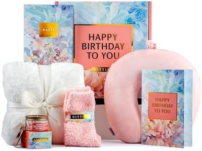 Birthday Gift Basket for Women - Happy Birthday Gift Basket For Her w/Memory Foam Pillow, Blanket, Candle, Socks, Journal, and Card - Curated Birthday Gift Set and Happy Birthday Gift Box for Women