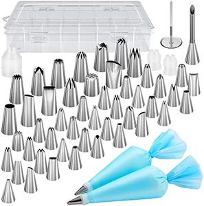 Kootek 54 in 1 Piping Bags and Tips Set with 13 Large Size Piping Tips, 35 Standard Size Icing Tips, 2 Reusable Pastry Bags 12 Inch, Cake Decorating Kit Supplies, Frosting Piping Kit for Cake, Cupcake