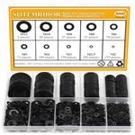 Sutemribor 1000 Pieces 9 Sizes Black Zinc Plated Steel Flat Washers for Screws Bolts, Black Washers, Metal Washers, Assorted Washers (M2 M2.5 M3 M4 M5 M6 M8 M10 M12)