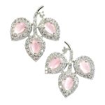 Zeneme Leaf Shaped Rhodium Plated American Diamond Stud Earring For Women And Girls (Pink)