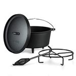 Big BBQ Dutch Oven Galloway 9.0 made of cast iron | fully burnt 12er cast iron cooking pot | 8.0 litre fire pot with lid lifter, lid stand and pot stand | roaster without feet