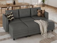 LLappuil Modular Sleeper Sectional Sofa Faux Leather Fabric with Reversible Chaise Sleeper Sofa Bed, 6 Seater Sectional Couch with Storage for Apartment, Dark Grey