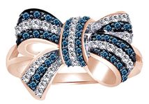 Blue & White Natural Diamond Bow Ring In 10k Rose Gold (0.5 Cttw) Ring Size-12