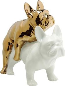 Kare Design figura decorativa Love Dogs Dorado/Blanco, figura decorativa, perro, porcelana, accesorio, decoración para estanterías o aparadores, escultura decorativa, decoración, 17x11x20 cm