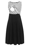 Smallshow Women's Sleeveless Nursing Dresses Patchwork Maternity Breastfeeding Dress White Stripe-Black Medium