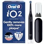 Oral-B iO2 Electric Toothbrush, Night Black - Long-Lasting Battery for Travel, Includes Gentle Care Brush Head, Travel Case and Refill Holder, Easy Switch to Electric Brushing, UK Two Pin Plug