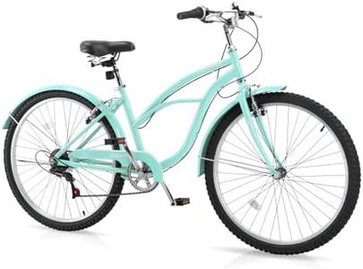CamPingSurvivals Women Bike, 26 Inch Beach Cruiser Bike, 7 Speed Commuter Bicycle with Ergonomic Upright Frame, Full Front & Rear Fenders, Adjustable Seat and Foldable Front Basket (Green)