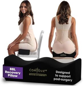 ContourMD BBL Pillow After Surgery for Butt – Brazilian Butt Lift BBL Recovery Pillow – Portable, Lightweight Foam Butt Shaped Pillow - BBL Post Surgery Supplies - Rectangle (Black)