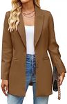 luvamia Blazers for Women Business Casual Long Blazer Jackets Dressy Work Professional Office Outfits Lapel Pockets Boyfriend Blazers for Women Womens Fall Clothing Amber Brown Size 16 Size 18