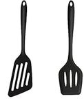 Food Grade Silicone Slotted Fish Turner Spatula Set Kitchen Utensils for Baking Non-Stick BPA Free High Heat Resistant Handy Kitchen Utensils for Cooking(2Black)