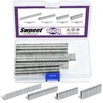 Swpeet 1609 Counts 4 Sizes K413 K419 K425 F15 18 Gauge Steel Approx 1/4" ×1/2"/3/4"/1" Silver Narrow Crown Staples and Brad Nails (5/8"), Galvanized Finish for Pneumatic, Electric Stapler/Brad Nailer