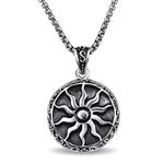 bahamut Vintage Style Sun Pendant Necklace for Men Stainless Steel Compass jewellery with 25inch Chain (Silver)