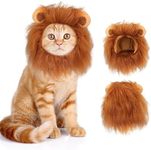 Cat Halloween Costumes - Lion Mane Wig for Cats & Puppies, Adjustable Pet Cosplay Apparel Kitten Outfits for Halloween Christmas Cat Birthday Party (Brown)