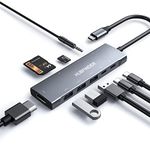 USB C Hub, HUBFINDER 9 in 1 Multiport Adapter with 100W Power Delivery，4K HDMI Output，3 USB3.0 and USB-C 5 Gbps Data Ports，SD/TF Card Reader，3.5mm Headphone Jack，for MacBook Air, MacBook Pro,iPad Pro