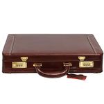 HYATT Leather Accessories Expandable 18 Inch Men's Leather Briefcase Office Bag With Golden Lock (BROWN)